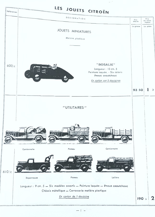 Première page du catalogue Les Jouets Citroën de 1936