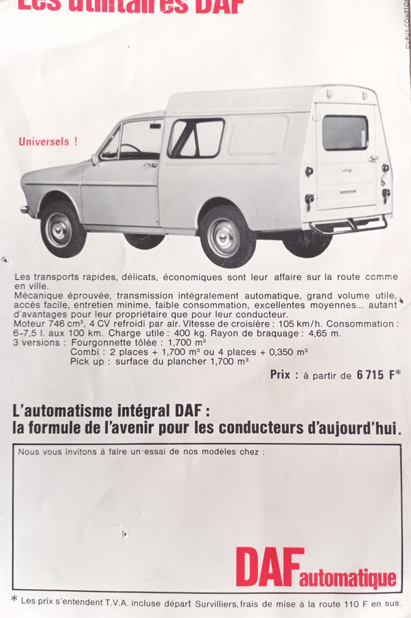 vue de 3/4 arrière de la DAF 33 combi sur un catalogue DAF du début des années 70
